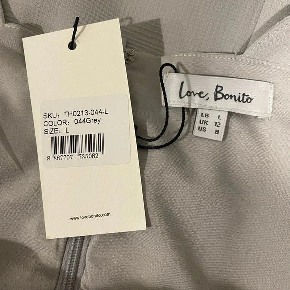 Love, Benito Square Neck Shirt Sleeve Light Gray Dress Size Large NWT - Picture 8 of 11